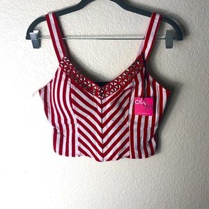 3 For $25-OhYes Striped Embellished Crop Top